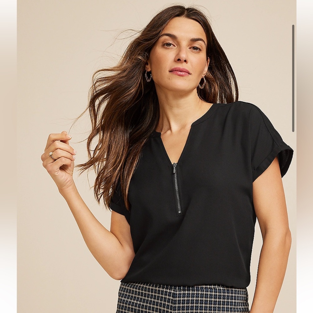 Black Zipper Neck Blouse